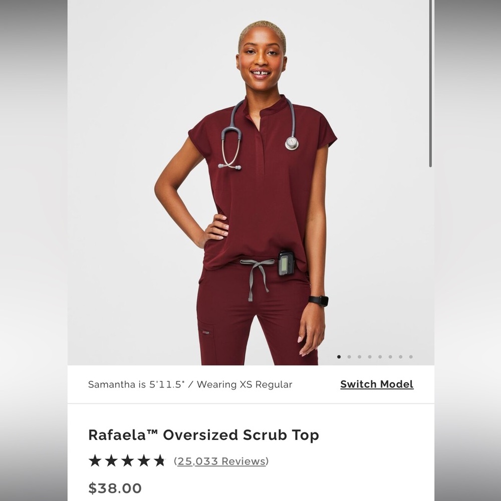 FIGS Rafaela Oversized Scrub Top in Burgundy